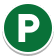 A green map marker with a white letter P